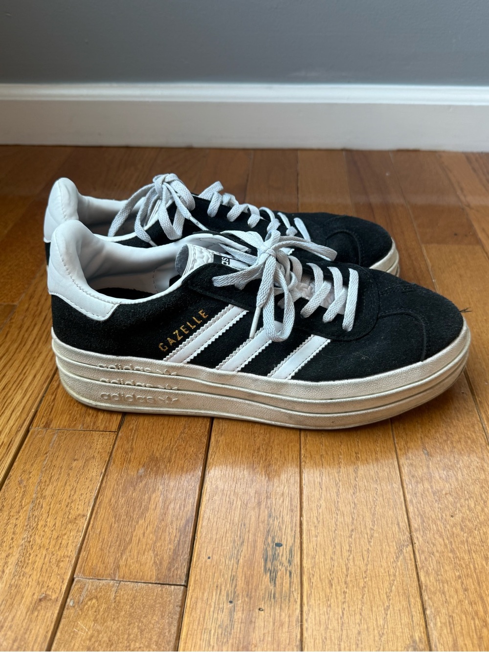 adidas Gazelle Women’s Black and White Sneakers - Picture 3 of 4